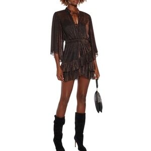 IRO Paris Reblea Tiered Lurex Copper Mini Dress Size 38 Medium $400 Luxury
